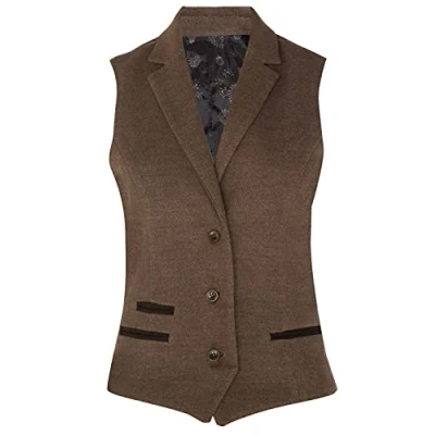 Image of TruClothing Womens Tweed 1920s Herringbone Light Brown Waistcoat Tan Size 8 UK