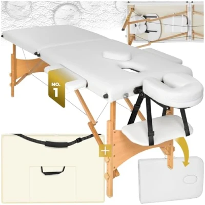 Image of TecTake® Massage Table Portable Beauty Bed, Adjustable Therapy Couch, Foldable Table, Lash Bed with Storage Bag, Salon Chair Room Accessories and Tables Attachments white