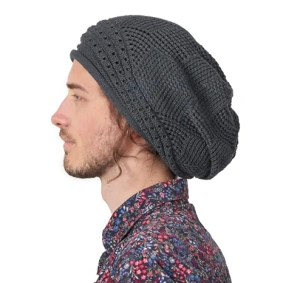 Image of Oversized Slouchy Crochet Beanie for Women, 100% Cotton Rasta Hat Men Tam Cap Dreadlocks Dark Grey