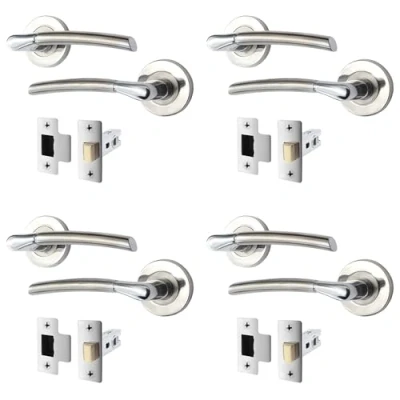 Image of EAI Internal Door Handle + Latch Set Duo Finish 4 Pairs Satin Nickel and Polished Chrome Lever on Rose Round (64mm)