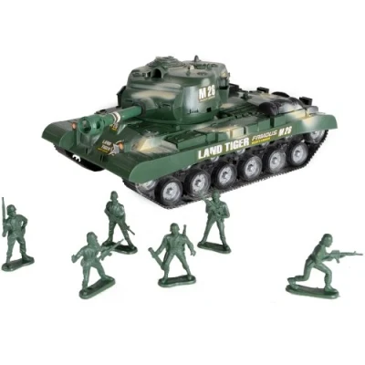 Image of &quot;Combat Mission&quot; Boys Friction Powered Army Tank &amp; Soldiers Military Playset