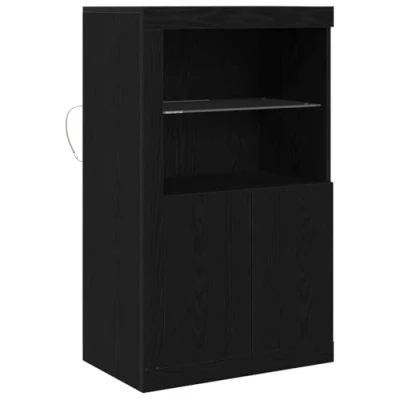 Image of vidaXL Side Cabinet Black Oak Engineered Wood Storage for Living Room/Office Sturdy 2 Door Matte Finish Floating Shelves