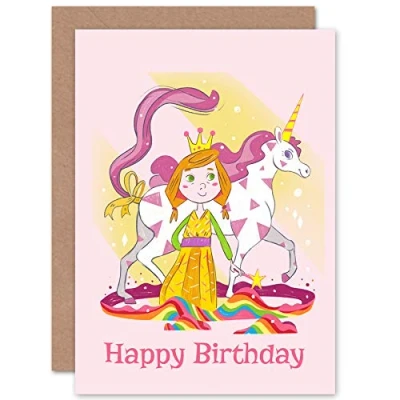 Image of Wee Blue Coo Unicorn Princess Magic Birthday Greeting Card With Envelope Blank Inside Premium Quality