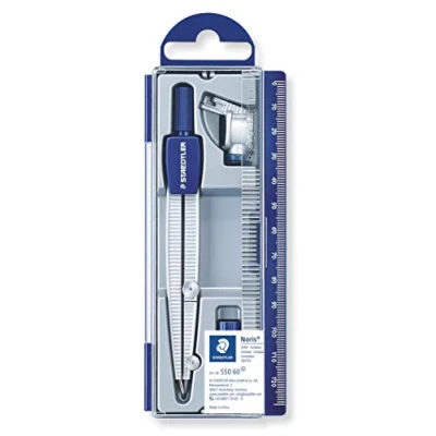 Image of STAEDTLER 550 60 Noris School Compass with Universal Adapter, Lead Box and Spare Part (300 mm Diameter)
