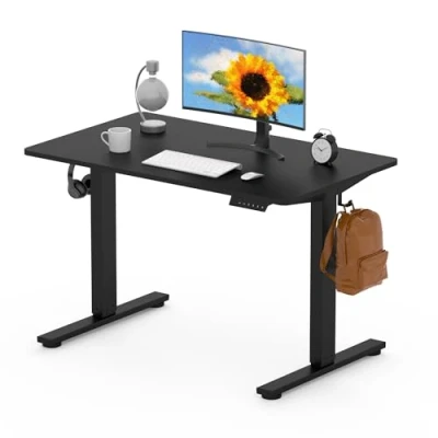 Image of FLEXISPOT ONE PIECE Electric Standing Desk Height Adjustable Sit Stand with 4 Memory Smart Pannel and Backpack Hook for Home Office, 100 x 60cm Black