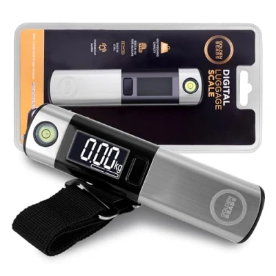 Image of Digital Luggage scale with Tape Measure Backlit LCD Display, 50kg capacity Travel Bag Hanging Weighing Scale, Portable Accurate for Suitcases