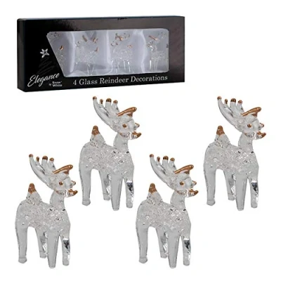 Image of Sparkling Glass Reindeer Decorations 4.5cm (Pack of 4) Exquisite Design Ideal Home Décor for Holidays