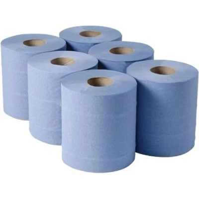 Image of PROTECTAFILE 6 x Economy Blue Centrefeed Paper Tissue Rolls 2 Ply Embossed Centre Feed Hand Towel