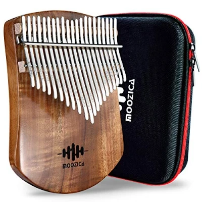 Image of MOOZICA 21 Keys Solid Koa Kalimba, Single Wood Board Professional Kalimba Thumb Piano Marimba with Learning Instruction and High Performance Carrying Case (Acacia Koa, Key)