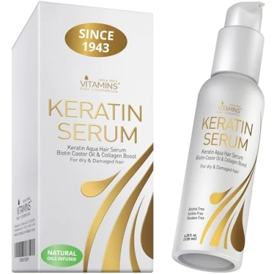 Image of Vitamins Hair Serum Keratin Treatment Biotin Collagen &amp; Coconut Oil Hydrating Moisturiser for Frizzy Dry Damaged Anti Frizz Heat Protection Curly Wavy Straight
