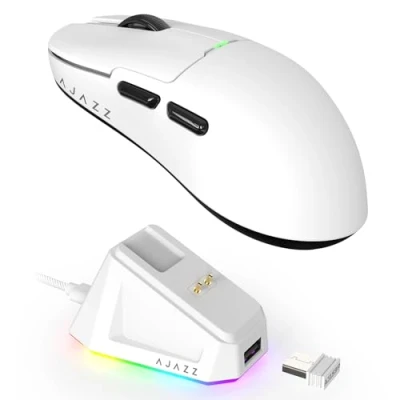 Image of AJ159P SUPERLIGHT Wireless Gaming Mouse with RGB Magnetic Charging Dock, Dual mode 2.4G/USB C Wired PC Mice, PAW3395 Sensor, 26000 DPI, 6 Programmable Button, 200Hrs Battery for PC/Mac White