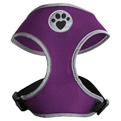 Image of igadgitz home U7055 Sweat Proof Dog Harness, Puppy Walking Vest in with Reflective High Visibility Piping &amp; Secure Lockable buckle Purple Small