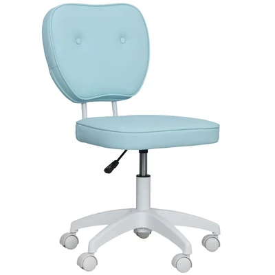 Image of Vinsetto Cute Armless Office Chair, Small PU Leather Computer Desk Chair with Adjustable Height, Swivel Wheels, Mid Back, Light Blue