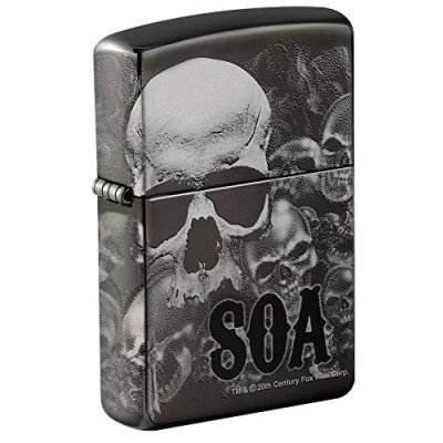 Image of Zippo Unisex&#039;s Sons of Anarchy Skulls Pocket Lighter, Black Ice 360 Design, One size