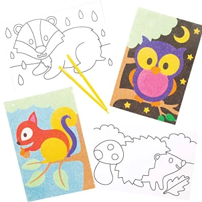 Image of Baker Ross AW883 Woodland Animal Sand Pictures, Arts and Crafts for Kids (Pack of 8), Assorted