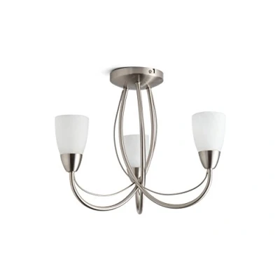 Image of LITECRAFT Madrid Ceiling Light Flush 3 Arm with Frosted Shades (Satin Nickel, Light)