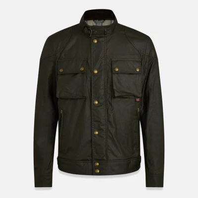 Image of Belstaff Racemaster Mens Waxed Cotton Compact Field Jacket Olive Size 44 (Chest)