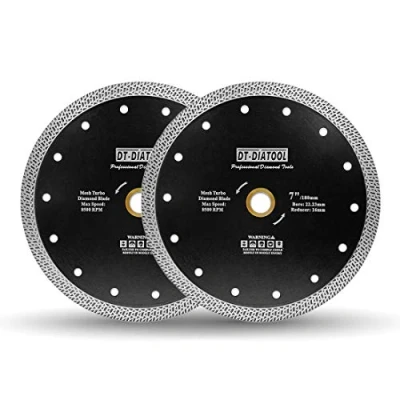 Image of DT DIATOOL Diamond Saw Blade 2PCS 7 Inch / 180mm Cutting Disc with Mesh Turbo for Porcelain Tile Marble Ceramic Granite