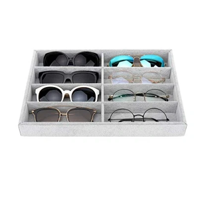 Image of Emibele Glasses Organizer Jewelry Tray, 8 Grids Velvet Tray Storage Stackable Showcase Display with Detachable Inner Dividers, Grey