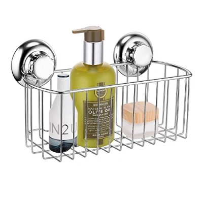 Image of MaxHold No Drilling/Suction Cup Deep Rectangular Storage Basket Vaccum System Stainless Steel Never Rust for Bathroom &amp; Kitchen