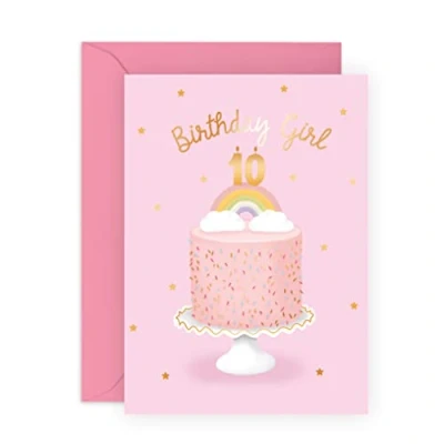 Image of Central 23 Tenth Birthday Card for Girls Happy 10th Age 10 Ten Year Old Rainbow and Sprinkles Greeting Kids Daughter Granddaughter Comes With Fun Stickers