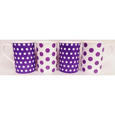 Image of fromeuropewithlove Purple Dots &amp; Spots Mugs Fine Bone China Set of 4 Lavender Hand Decorated in the UK