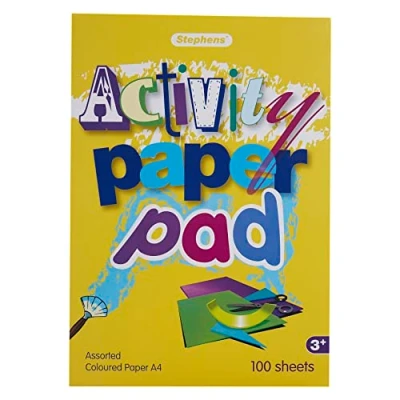 Image of Stephens Activity Coloured Paper Pad A4 100 Sheets, Book For Sketch, Writing, Colouring, Tracing Or A Notebook, Adults And Kids, School, Office Home Use, Keeps Kids Entertained