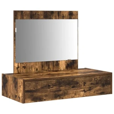 Image of vidaXL smoked oak dressing table 83x40x70 cm engineered wood vanity with mirror for bedroom