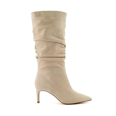 Image of Dune London Womens Ladies Slouch Ruched Calf Length Boots Sand Suede Size UK 6