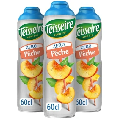 Image of Pack of 3 syrups Teisseire 0% Sugar Peach x 600ml