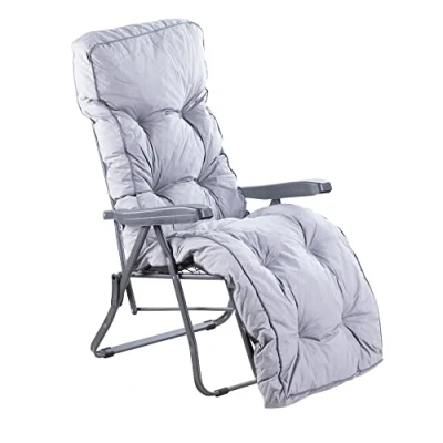 Image of Alfresia Garden Relaxer Chair in Charcoal with Classic Cushion Adjustable Reclining Outdoor Chair, Foldable Choice of Prints (Classic Grey)