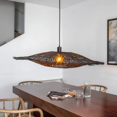 Image of Markslöjd Kumo pendant light made of bamboo, black, 92 cm