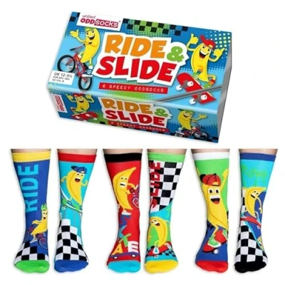 Image of United Oddsocks Ride &amp; Slide Box 6 Odd socks For Boys UK 12 5.5 EUR 30.5 38.5 US 13.5 8