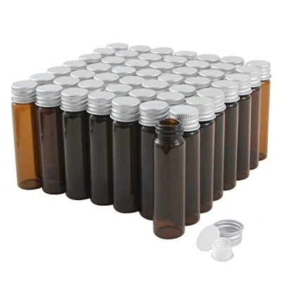 Image of 20ml Amber Glass Vials with Screw Caps and Plastic Stoppers, Small Brown Liquid Sample Vial, Leak Proof 50PCS