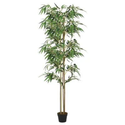 Image of &#039;vidaXL Artificial Bamboo Tree with Real Trunks and Textile Fibre Leaves, Potted, Low Maintenance Home Decor for Indoor Outdoor Use, Green