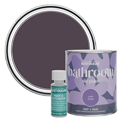 Image of Rust Oleum Purple Water Resistant Bathroom Tile Paint in Satin Finish Grape Soda 750ml