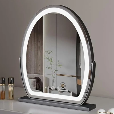 Image of UUDQCD Vanity Mirror with Lights,Dressing Table Mirror, Light Up for Dressing Table,Oval Rotatable 360 Touch Screen (Silver,40X50cm)