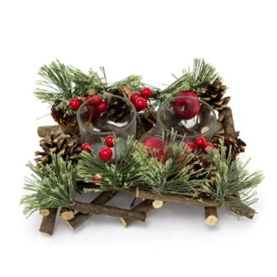 Image of Carousel Home and Gifts Handcrafted Christmas Double Tealight Candle Holder Xmas Table Centrepiece