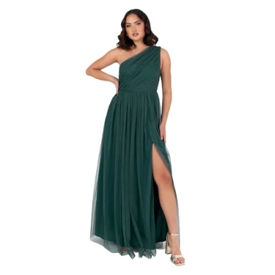 Image of Anaya with Love Womens Ladies Maxi One Cold Shoulder Dress Slit Split Sleeveless Prom Wedding Guest Bridesmaid Ball Evening Gown, Emerald Green 12