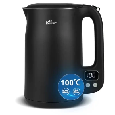 Image of Bear Electric kettle 1.7L 40C 95C 12 Temperature Control Digital Display with Keep Warm Function,1800w 304 Stainless Steel Fast Boil Black Kettle, Dry Protection, BPA Free Smart