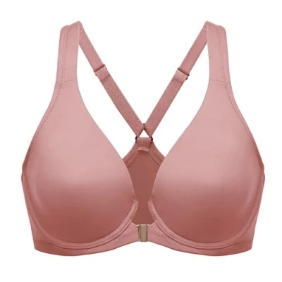 Image of Delimira Women&#039;s Front Fastening Bras Seamless Unlined Racer Back Plus Size Underwired Plunge Bra Vintage Rose 38F