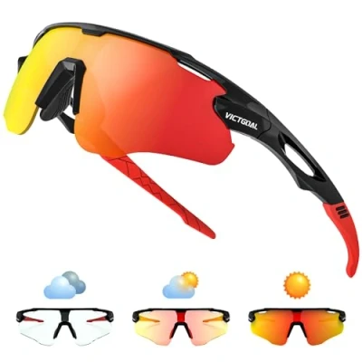Image of Victgoal Cycling Glasses Photochromic Running Sunglasses for Men Women, TR90 Frame with UV Protection Sports (Black)