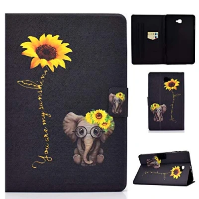 Image of ONETHEFUL Libro Case for Samsung Galaxy Tab A / A6 10.1 Inch 2016 T580 T585 Tablet Protective Cover with Stand PU Leather and Daisy Elephant