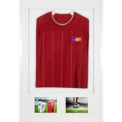 Image of Vivarti DIY Adult 3D Mounted + Double Aperture Sports Shirt Display Frame for Football Shirt, Rugby Band Shadow Box 61 x 91.5cm Gloss White Frame, Mount, Backing Card