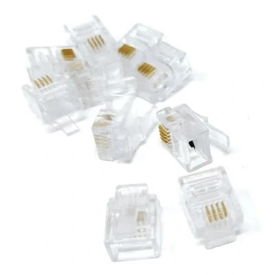 Image of DRUT 10pcs. RJ11 6P4C Crimps Ends 4 pins Plugs for Crimping ADSL DSL Broadband Telephone Cables Leads