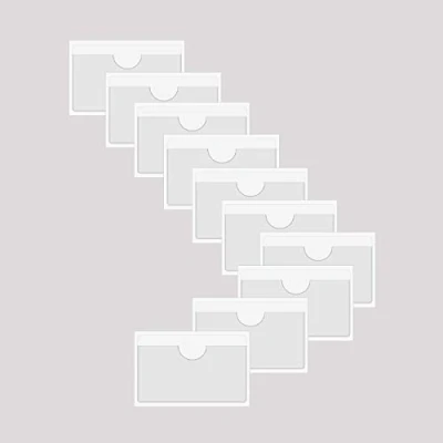 Image of Baikeen Self Adhesive Clear Pockets,Clear Card Label Pocket Holders Photo Pockets Sleeves for Index Cards,Planners,Cabinets,Shelves 10Pieces(100x55mm)