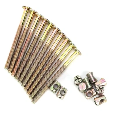 Image of M6 Furniture Bolts 40mm/60mm/80mm/90mm/100mm Galvanized Carbon Steel with Barrel Nuts Dowel Connector Fastener Pack of 10 Set (90mm)