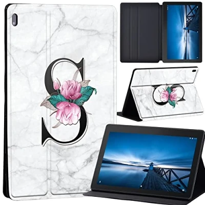 Image of Case Compatible with Lenovo Tab M10 HD 2nd Gen 10.1 Inch TB X306X/TB X306F, Ultra Thin Stand Function Auto Sleep Wake Up Slim PU Protective (letter S on white marble)