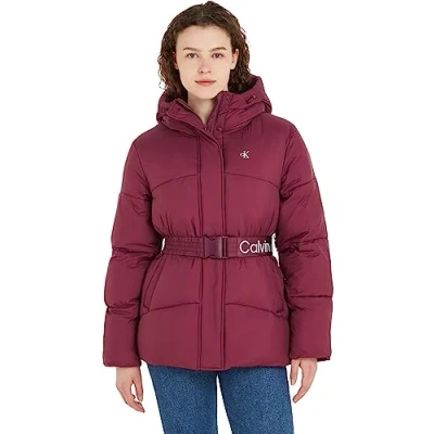 Image of Calvin Klein Jeans Women&#039;s Logo Belt Short Puffer J20J221896 Padded Jackets, Purple (Amaranth), L