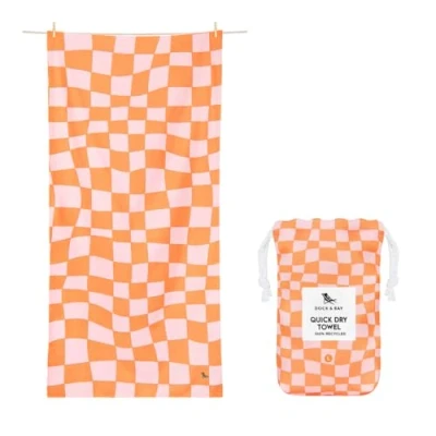 Image of Dock &amp; Bay Beach Towel Quick Dry, Sand Free Compact, Lightweight 100% Recycled Includes Bag Groovy Check, Extra Large (200x90cm, 78x35)
